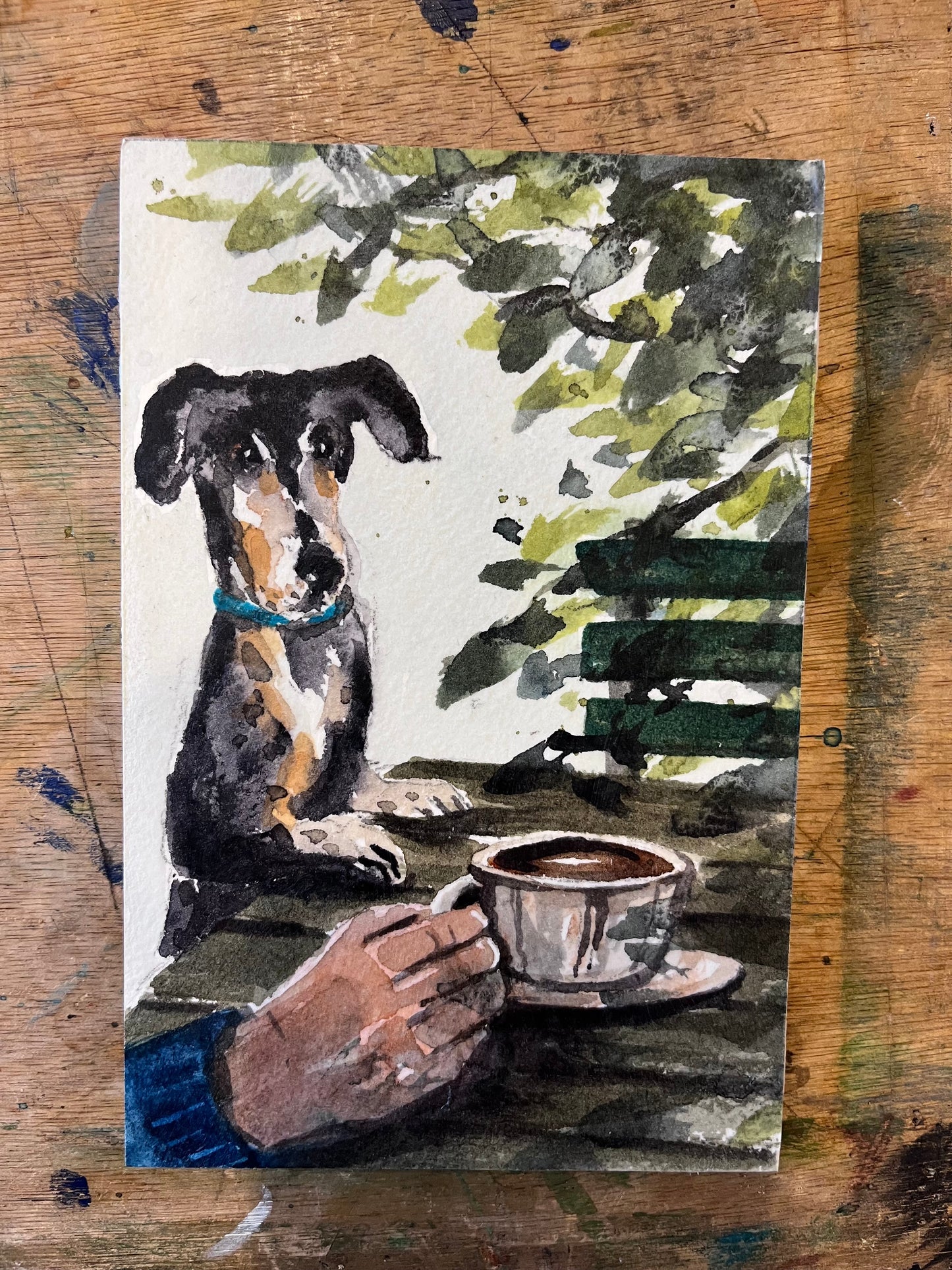 Coffee Morning | Original Watercolour on Wooden Board | 6x4 inch
