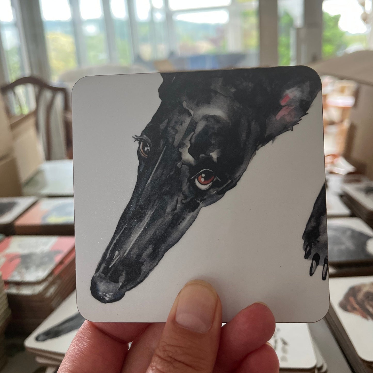 Load image into Gallery viewer, Black Greyhound Coaster: A Delightful Tabletop Essential for Dog Lovers
