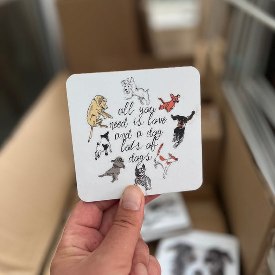 Love & Dogs Illustrated Coaster: A Delightful Tabletop Essential for Dog Lovers