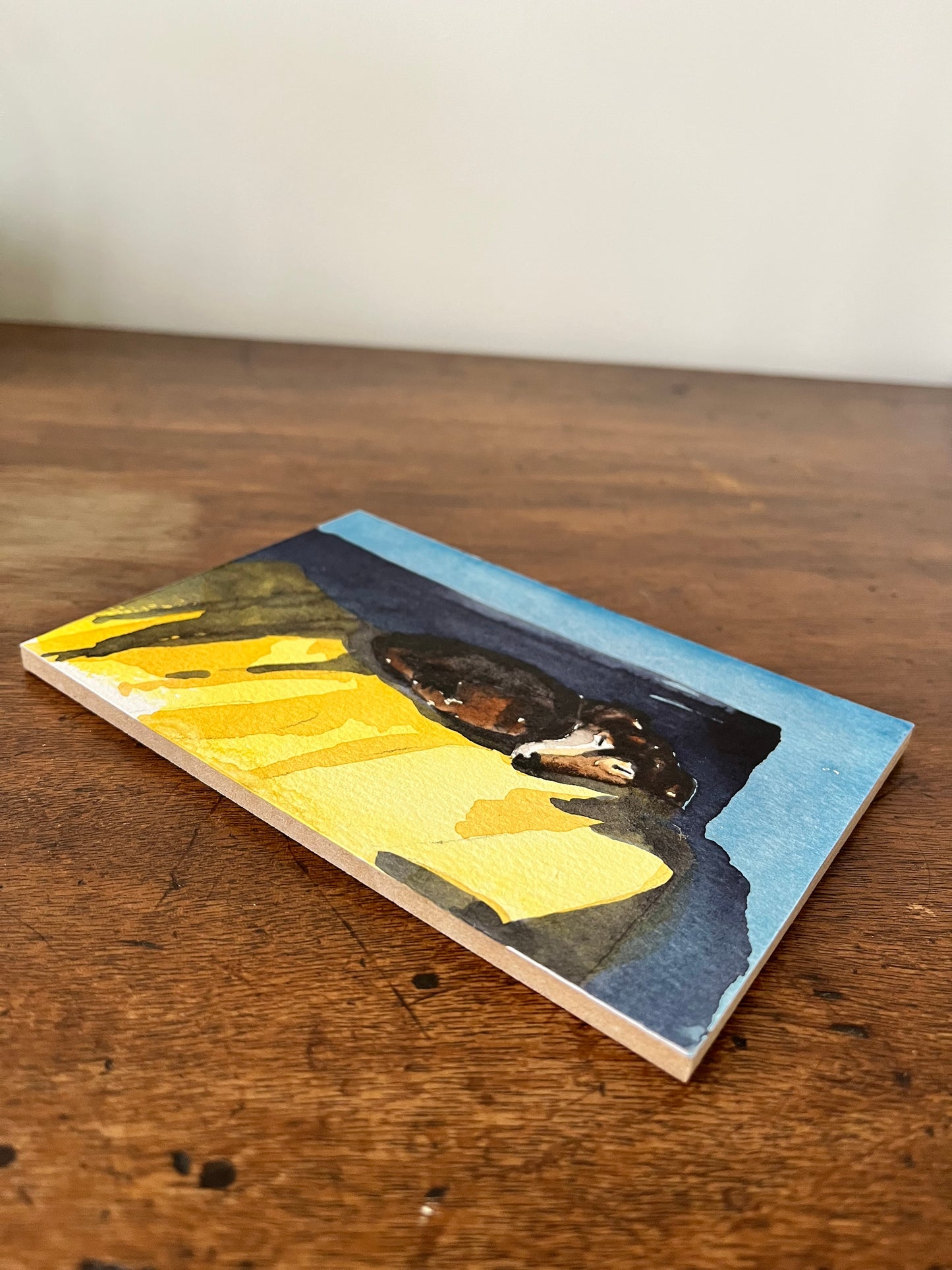 Sleeping Dog no.2 | Original Watercolour on Wooden Board | 6x4 inch
