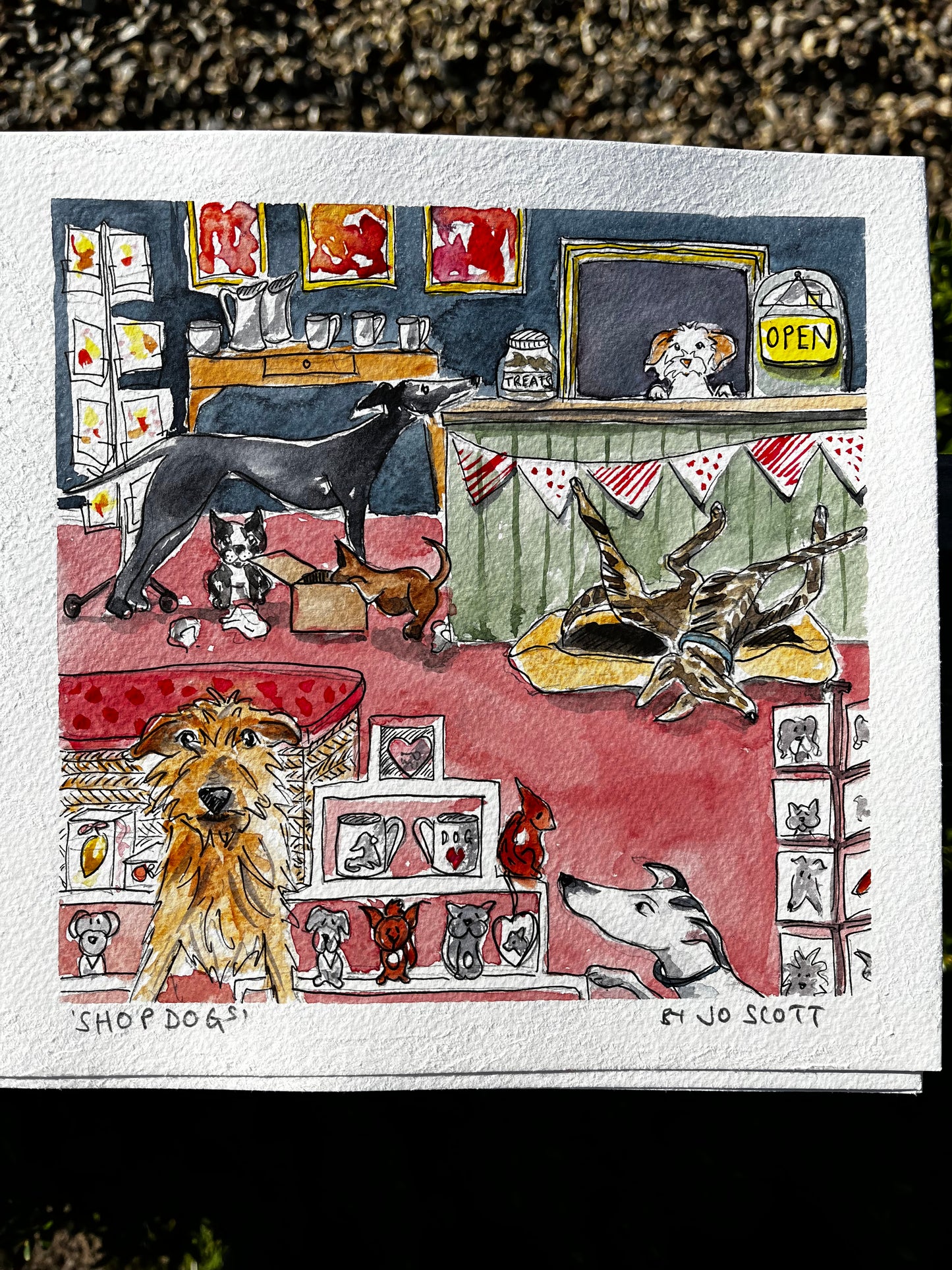 ‘Shop Dogs' Original Watercolour Illustration by Jo Scott