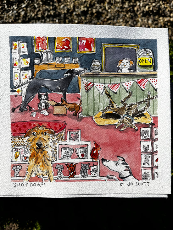 ‘Shop Dogs' Original Watercolour Illustration by Jo Scott
