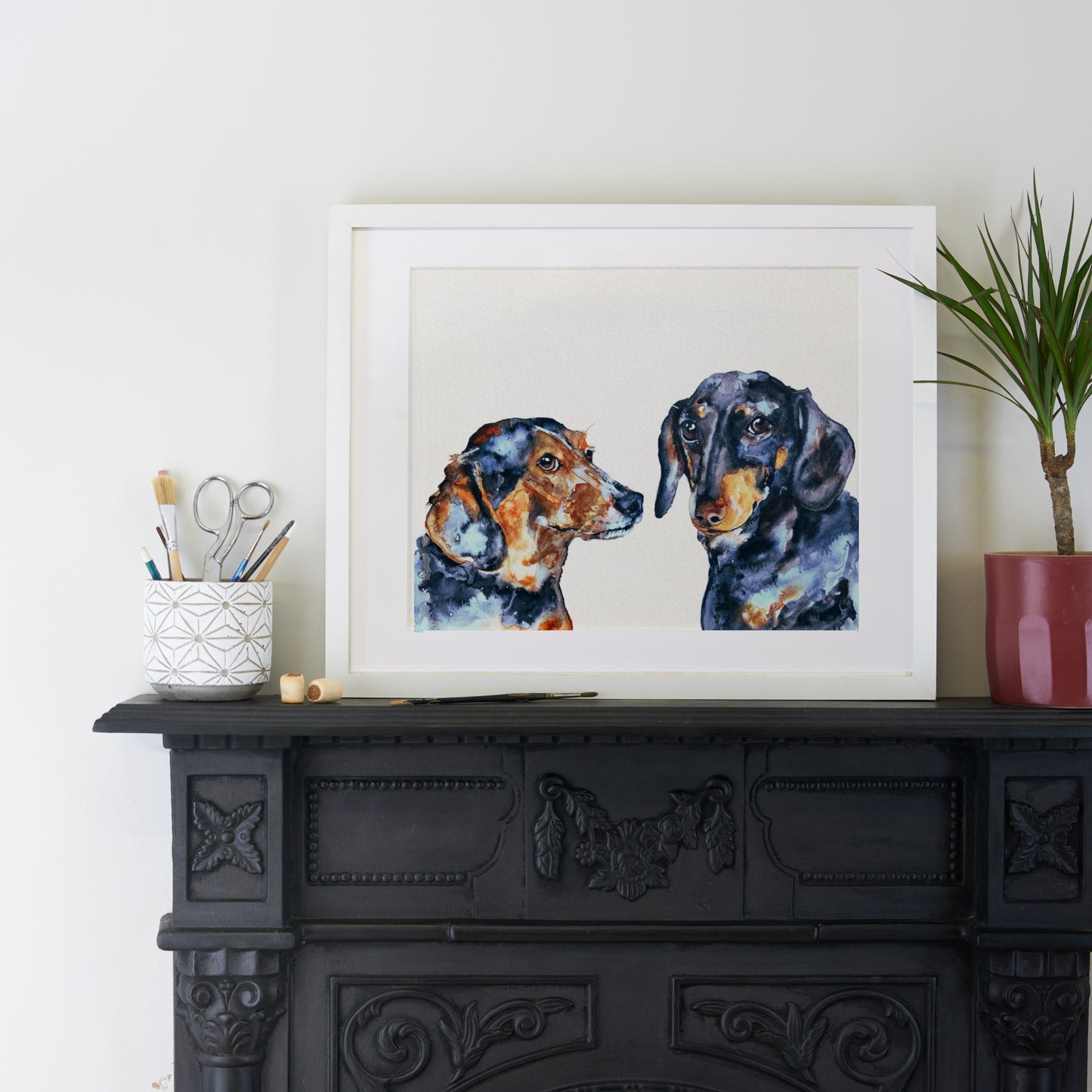 Custom watercolour portrait of two dachshunds painted from  photographs