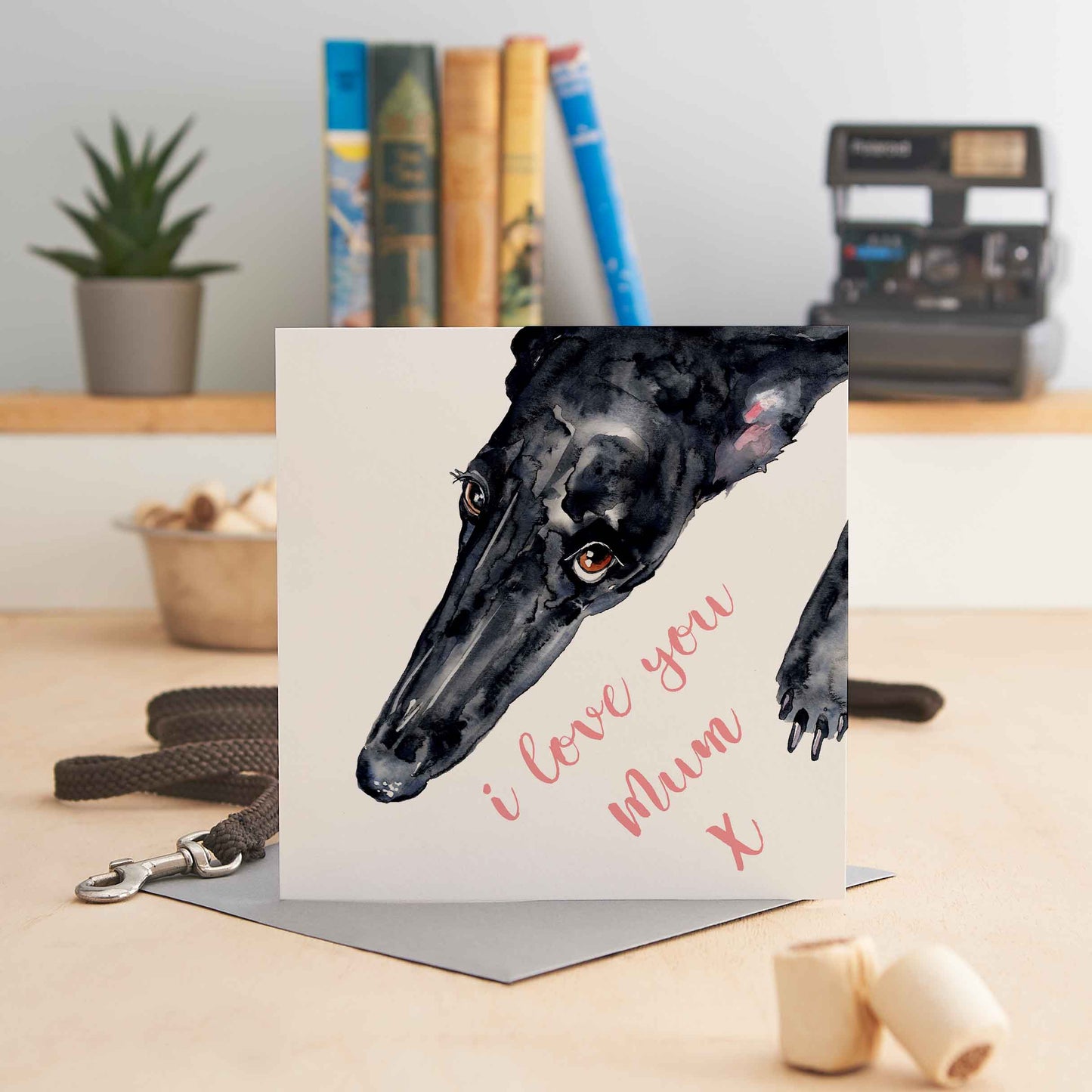 I Love You Mum - Black Greyhound - Greeting Card