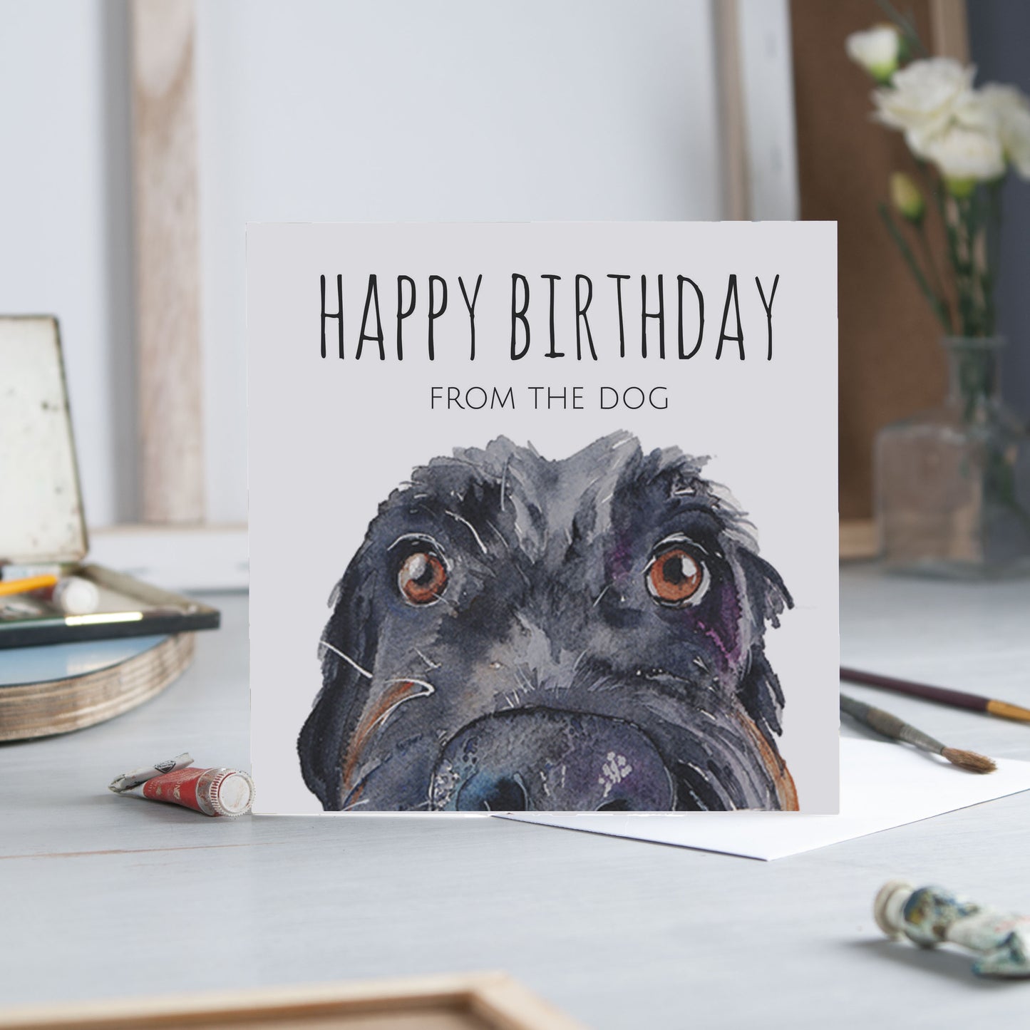 Happy Birthday from the Dog - Scruffy Black Dog - U62